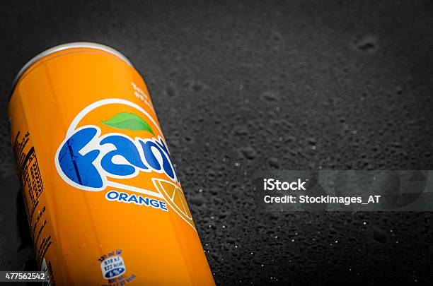 Orange Fanta Can Stock Photo - Download Image Now - 2015, Aluminum, Black Background