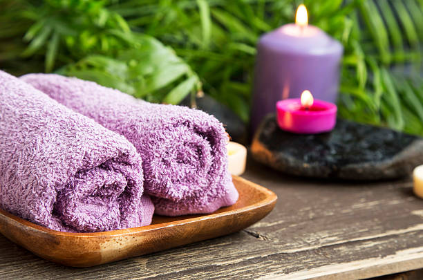 istock Spa Cotton Towels.Wellness Background with Scent Candles 477567772