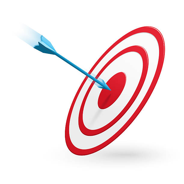 istock Arrow hitting the center of target isolated on white 477568406