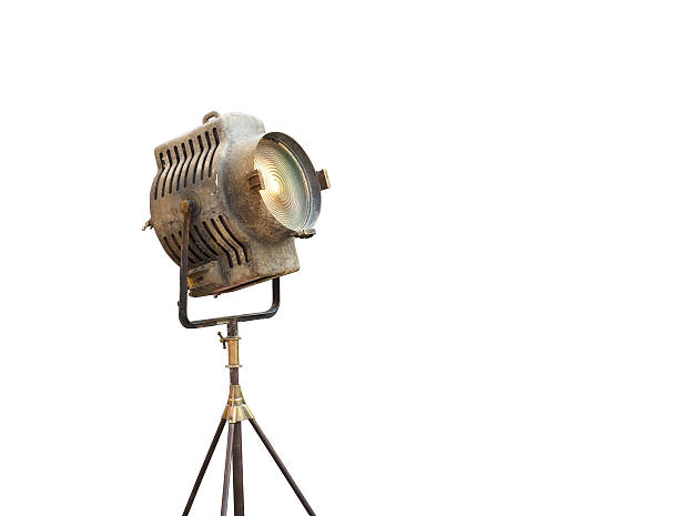 Vintage Movie Light on a stand, isolated background and blank text