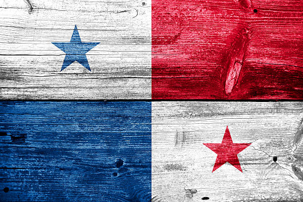 istock Panama Flag painted on old wood plank texture 477569187