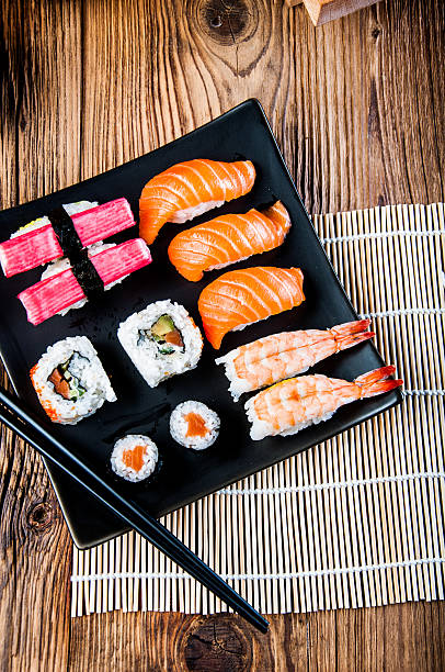istock Colorful Japanese theme with sushi 477569649