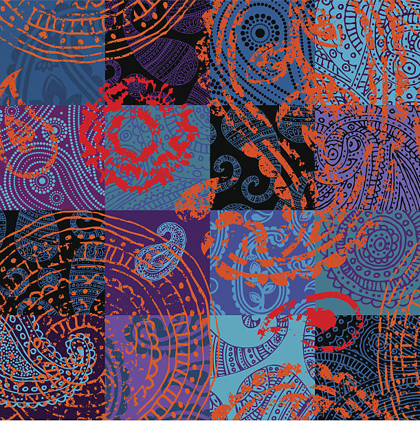 ilustrações, clipart, desenhos animados e ícones de grunge enfeites na colcha. - quilt paisley backgrounds textile