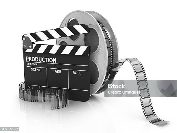 Film And Clapper Board Video Icon Stock Photo - Download Image Now - Movie, Group Of Objects, White Background