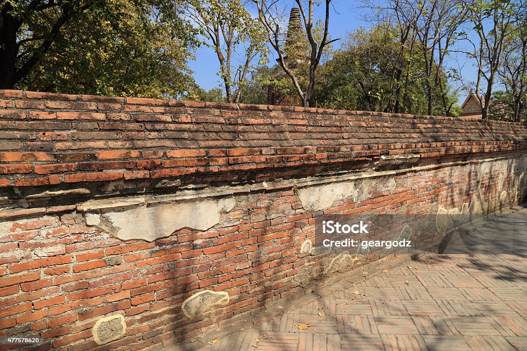 old ancient brick wall old ancient brick wall at Wat Mahaeyong, the ruin of a Buddhist temple in the Ayutthaya historical park, Thailand 2015 Stock Photo