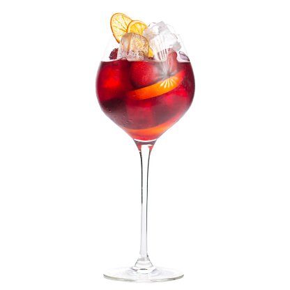 Glass of frozen sangria isolated on white background