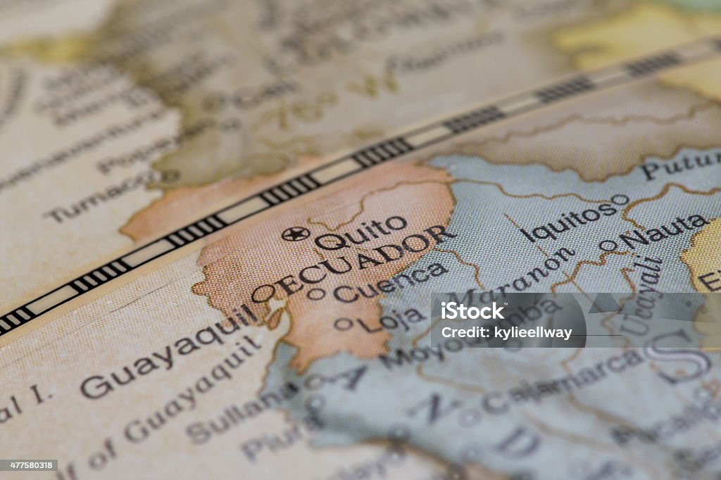 Macro of Equador on a globe, narrow depth of field Ecuador Stock Photo