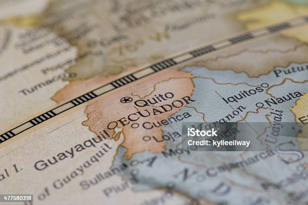 Macro Of Equador On A Globe Narrow Depth Of Field Stock Photo - Download Image Now - Ecuador, Map, 2015