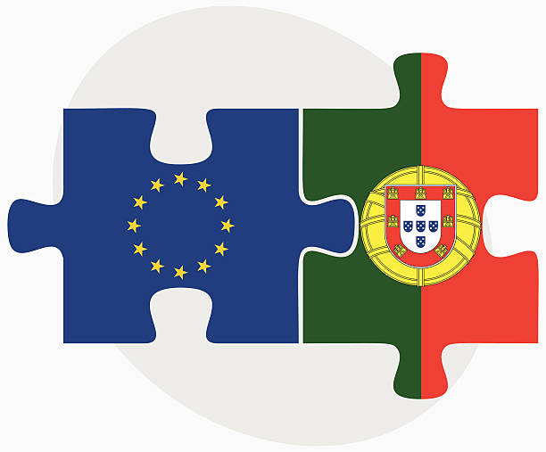 illustrazioni stock, clip art, cartoni animati e icone di tendenza di unione europea e bandiere del portogallo - lisbon portugal