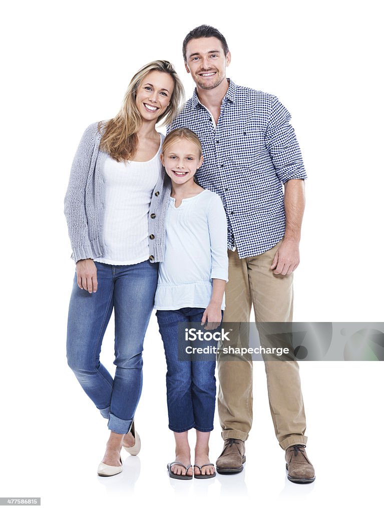 The Picture Perfect Family Studio shot of a mother, father and daughter smiling at the camera against a white background Family Stock Photo