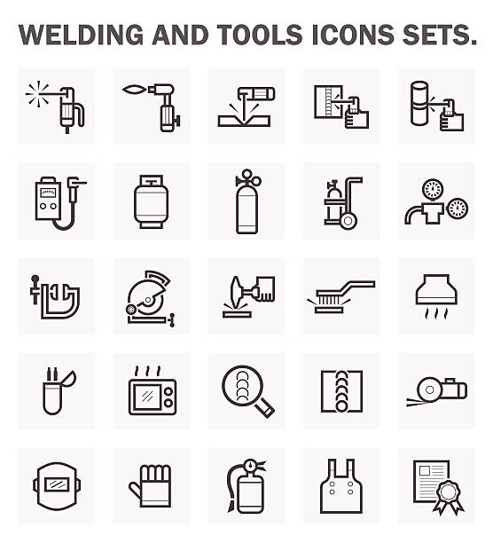Icons Welding and tools icons sets. oxygen cylinder stock illustrations