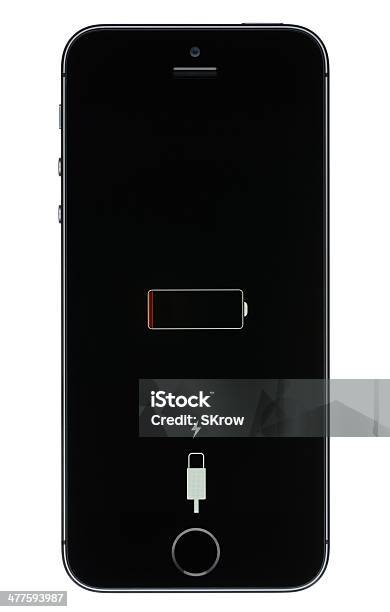 Low Battery On An Iphone 5s Stockfoto en meer beelden van Batterij - Batterij, Laag, iPhone