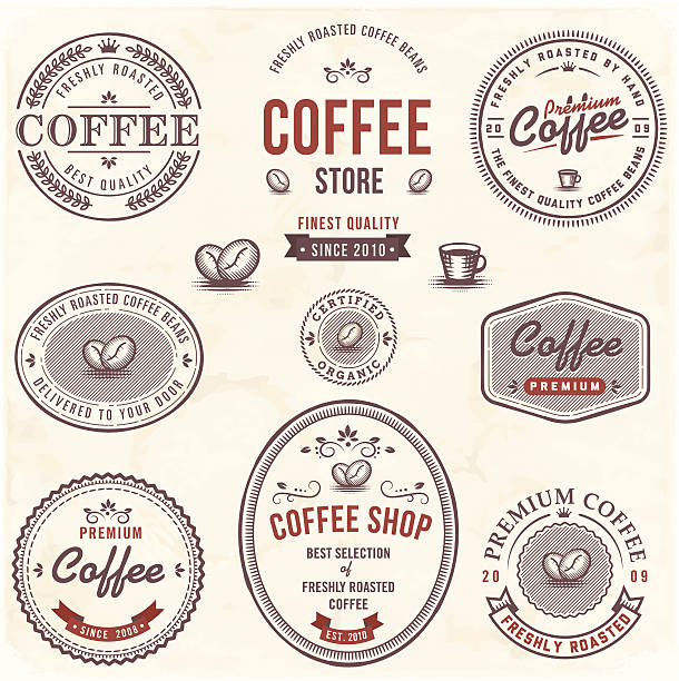 ilustrações de stock, clip art, desenhos animados e ícones de conjunto de rótulos de café - coffee bean coffee label retro revival