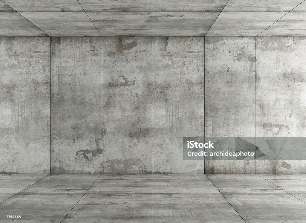 concrete room Empty room with concrete paneling - rendering Abandoned Stock Photo