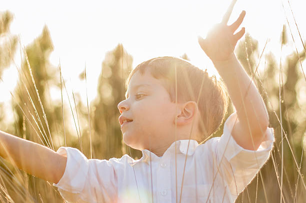 istock Kid in field playing with spikes at summer sunset 477596785