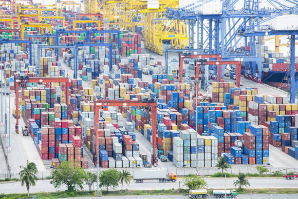 istock Port container terminal for transporatation your product 477598412