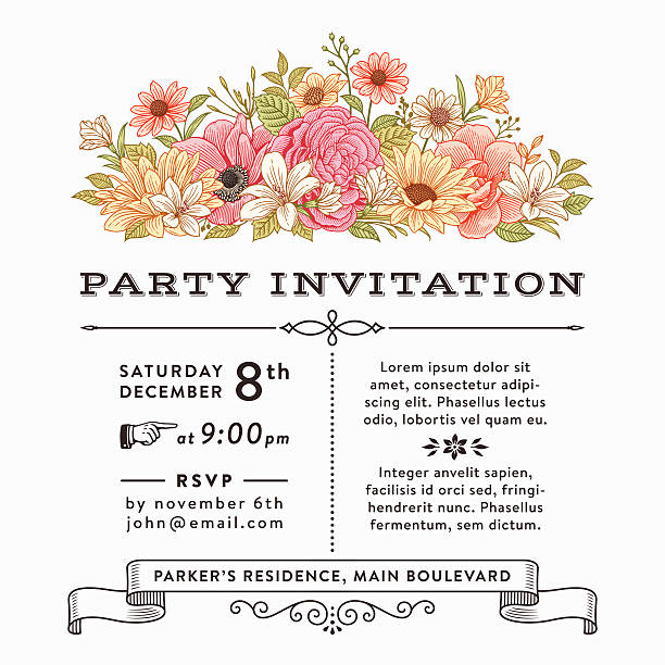 приглашение с цветочным рисунком - wedding invitation rose flower floral pattern stock illustrations