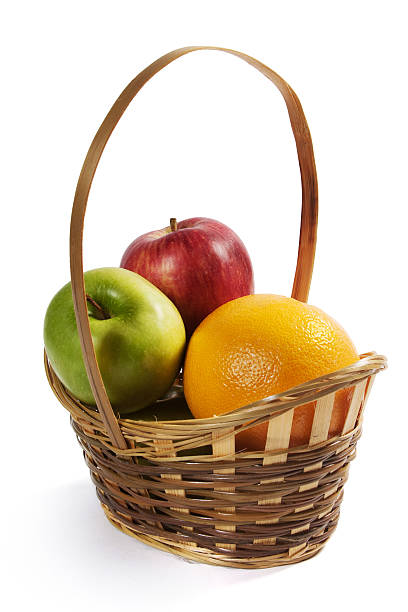 Wicker basket with fruit. stock photo