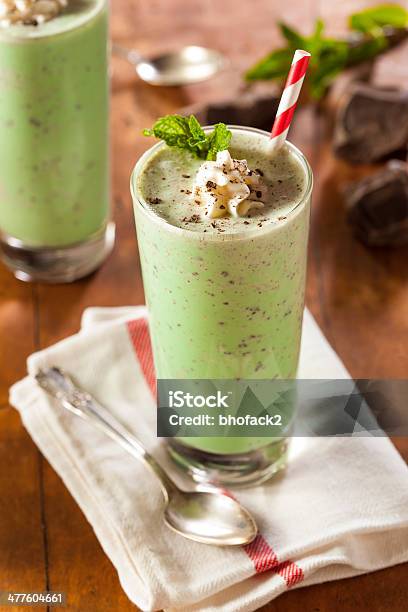 Cold Refreshing Mint Chocolate Chip Milkshake Stock Photo - Download Image Now - Clover, Milkshake, Mint Leaf - Culinary