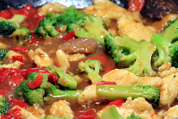 Stir fry with beef, chicken and vegetables