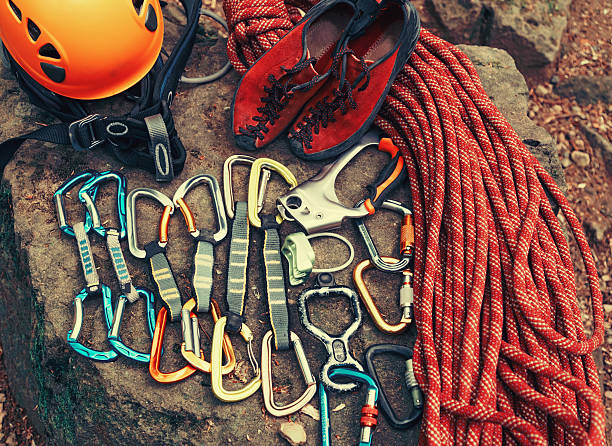 Set of outfit for climbing sport outdoor, top view