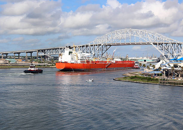 istock Oil Tanker Ship going into Corpus Christi Texas Ship Channel 477609424