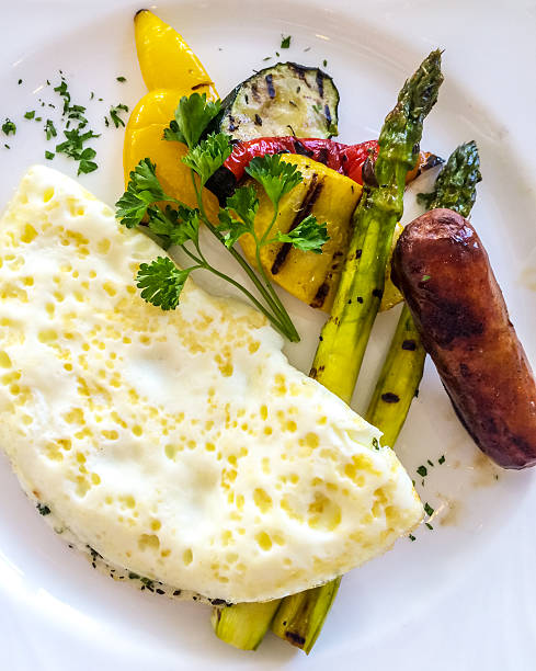 Healthy Breakfast: egg whites omelette with veggies and sausage