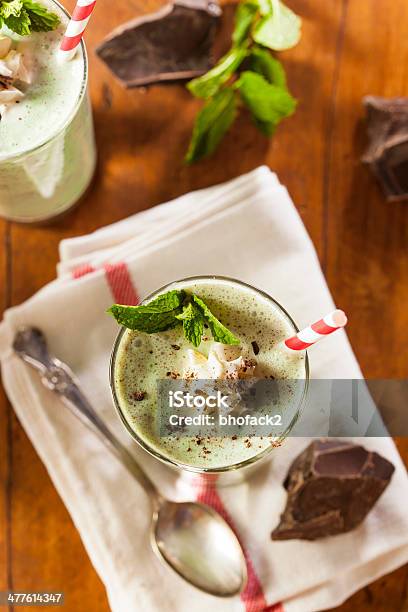 Cold Refreshing Mint Chocolate Chip Milkshake Stock Photo - Download Image Now - St. Patrick's Day, Smoothie, Ice Cream