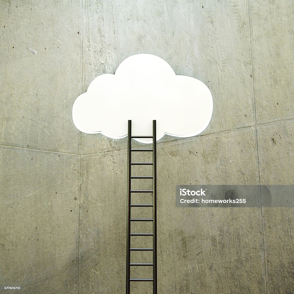 cloud with ladder cloud with ladder on concrete wall Boarding Stairs Stock Photo