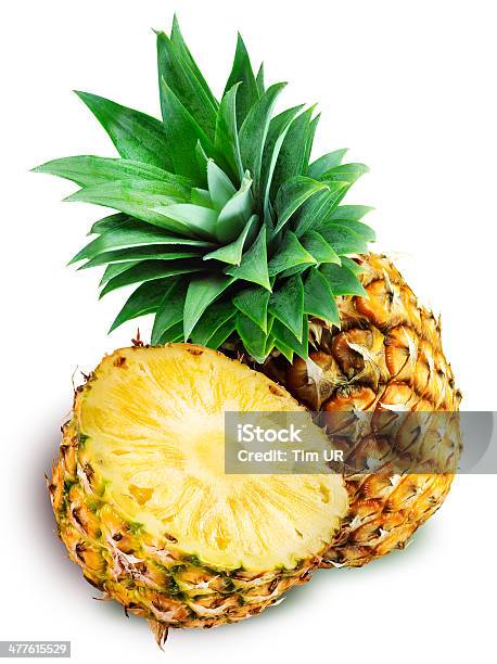 Fresh Pineapple An A Half Isolated On White Stock Photo - Download Image Now - Pineapple, White Background, Slice of Food