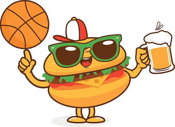 Vector illustration of Burger basketball beer character