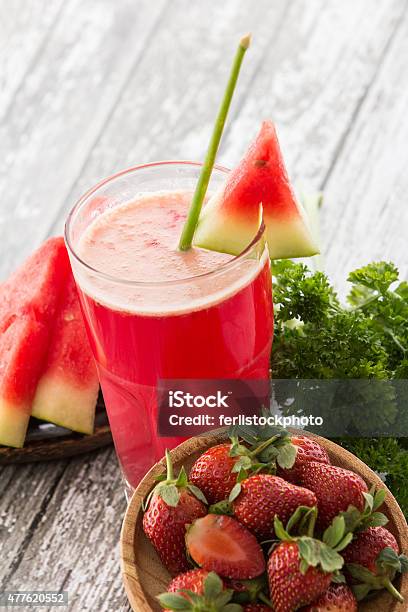 Watermelon And Strawberry Smoothie Stock Photo - Download Image Now - 2015, Addiction, Antioxidant