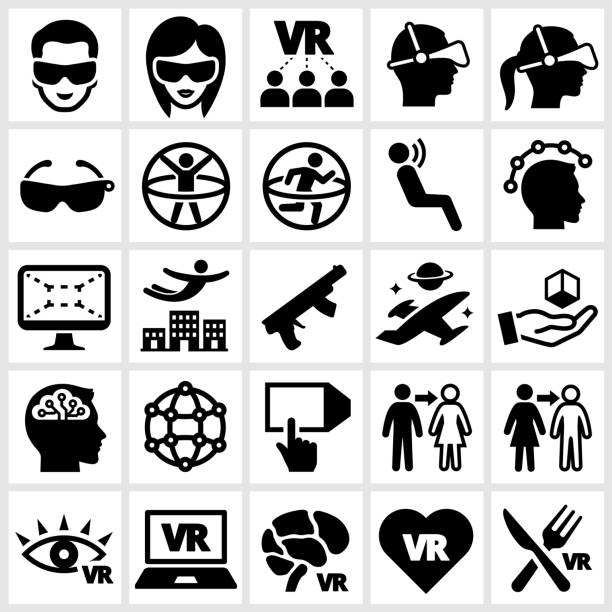 3 d очки и виртуальной реальности опыт набор иконок - video three dimensional shape surveillance watching stock illustrations