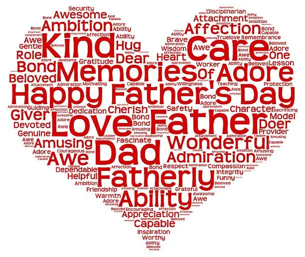 Isolated image of tag clouds in the shape of red heart related to Father's day