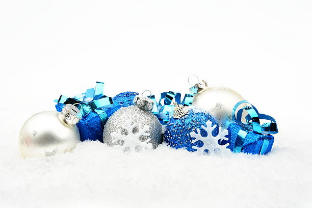 istock Blue,silver christmas decoration on snow 477629418