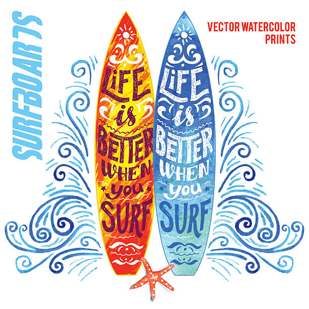 Ensemble de planches de surf de watercolor - Illustration vectorielle