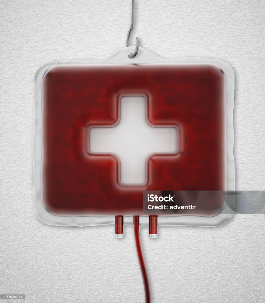 First aid kit shaped blood bag First aid kit shaped blood bag against white wall. Abstract Stock Photo