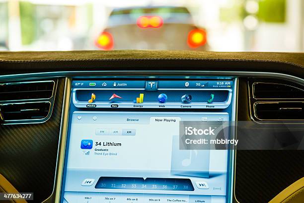 Cabina De Piloto De Tesla Modelo S Car Foto de stock y más banco de imágenes de Coche - Coche, Conducir, Interior