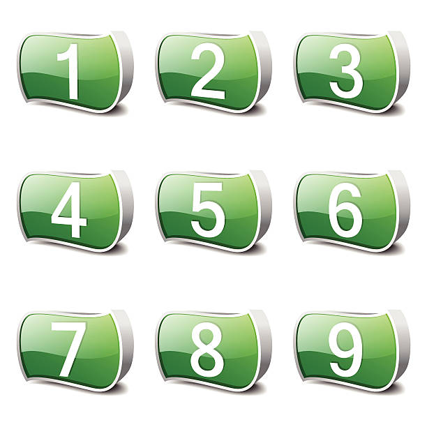 ilustraciones, imágenes clip art, dibujos animados e iconos de stock de conteo de las cifras verde icono botón vector diseño conjunto - number number 4 three dimensional shape green