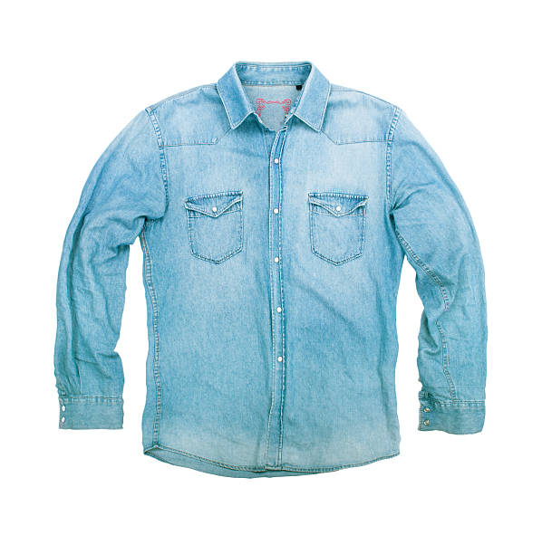 istock blue denim shirt with a white background 477636330