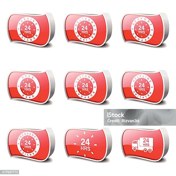 24 Hours Services Red Vector Button Icon Design Set Stock Illustration - Download Image Now