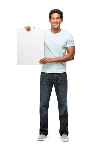 istock Young latin man holding a white sign up 477639695