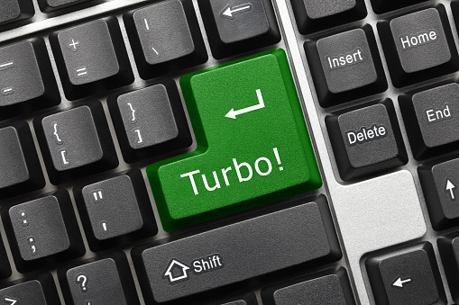 Close-up view on conceptual keyboard - Turbo (green key)