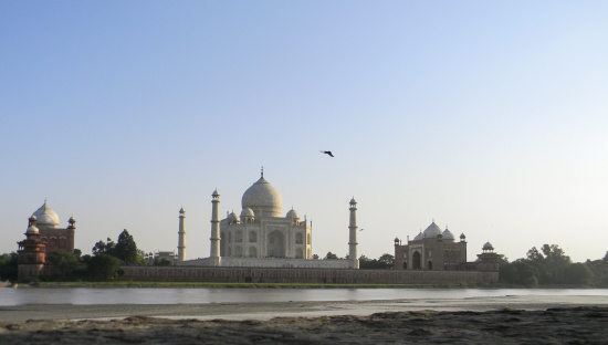 The Taj Mahal riverside view.
