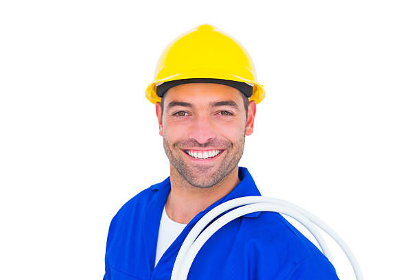 istock Electrician carrying wires over white background 477640552