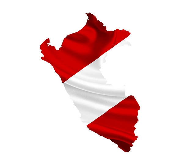 Map of Peru with waving flag isolated on white