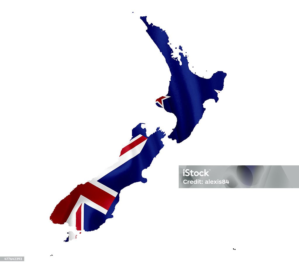 Carte de la Nouvelle-Zélande en agitant le drapeau, isolé sur blanc - Photo de Autorité libre de droits
