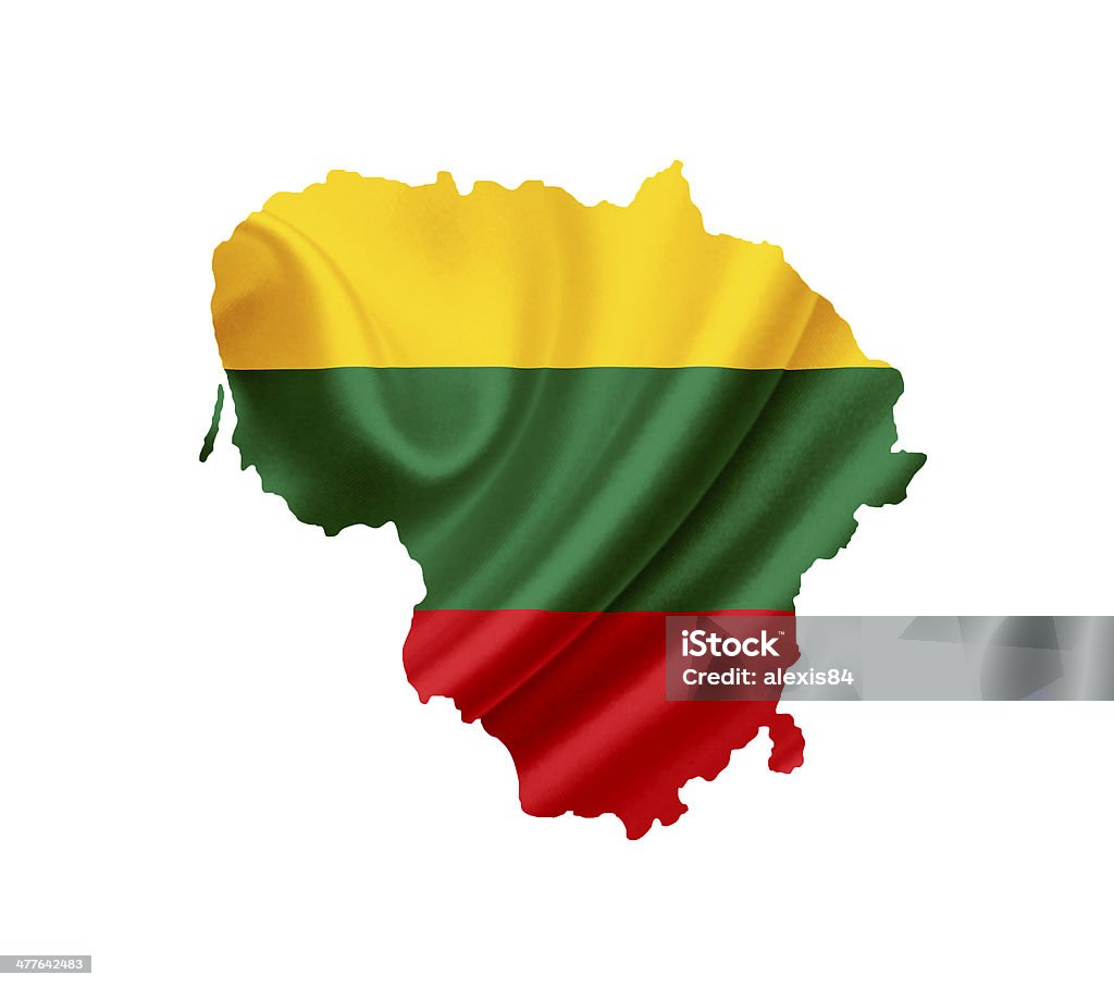 Map of Lithuania with waving flag isolated on white Authority Stock Photo