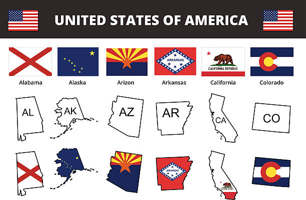 sechs der usa-flaggen und karten - colorado flag us state flag usa stock-grafiken, -clipart, -cartoons und -symbole