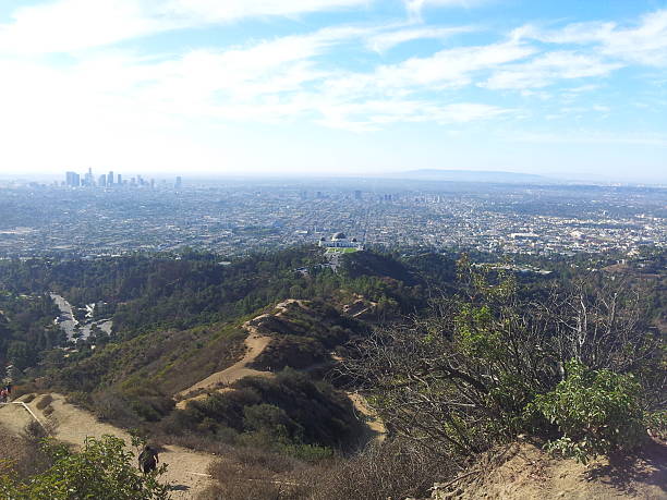 Griffith Observatory and Downtown L.A. stock photo